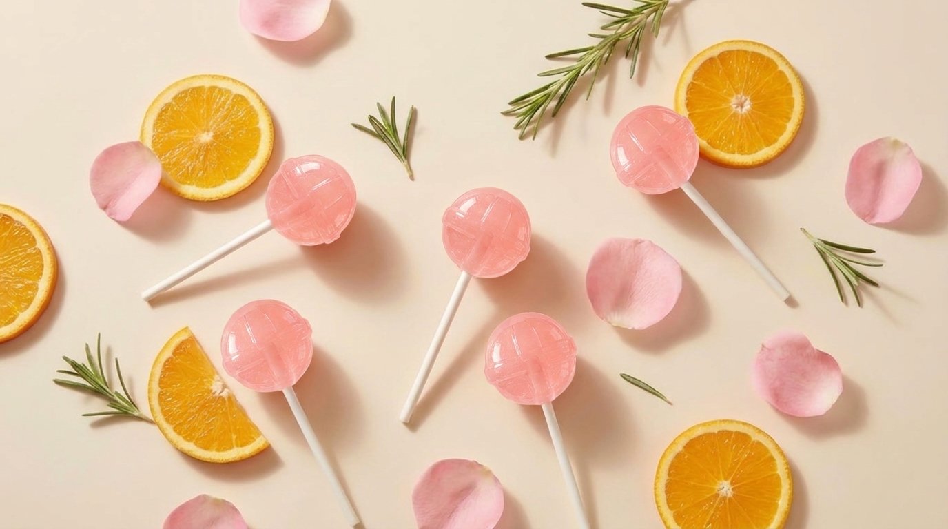 Collagen lollipops with fresh oranges and botanicals