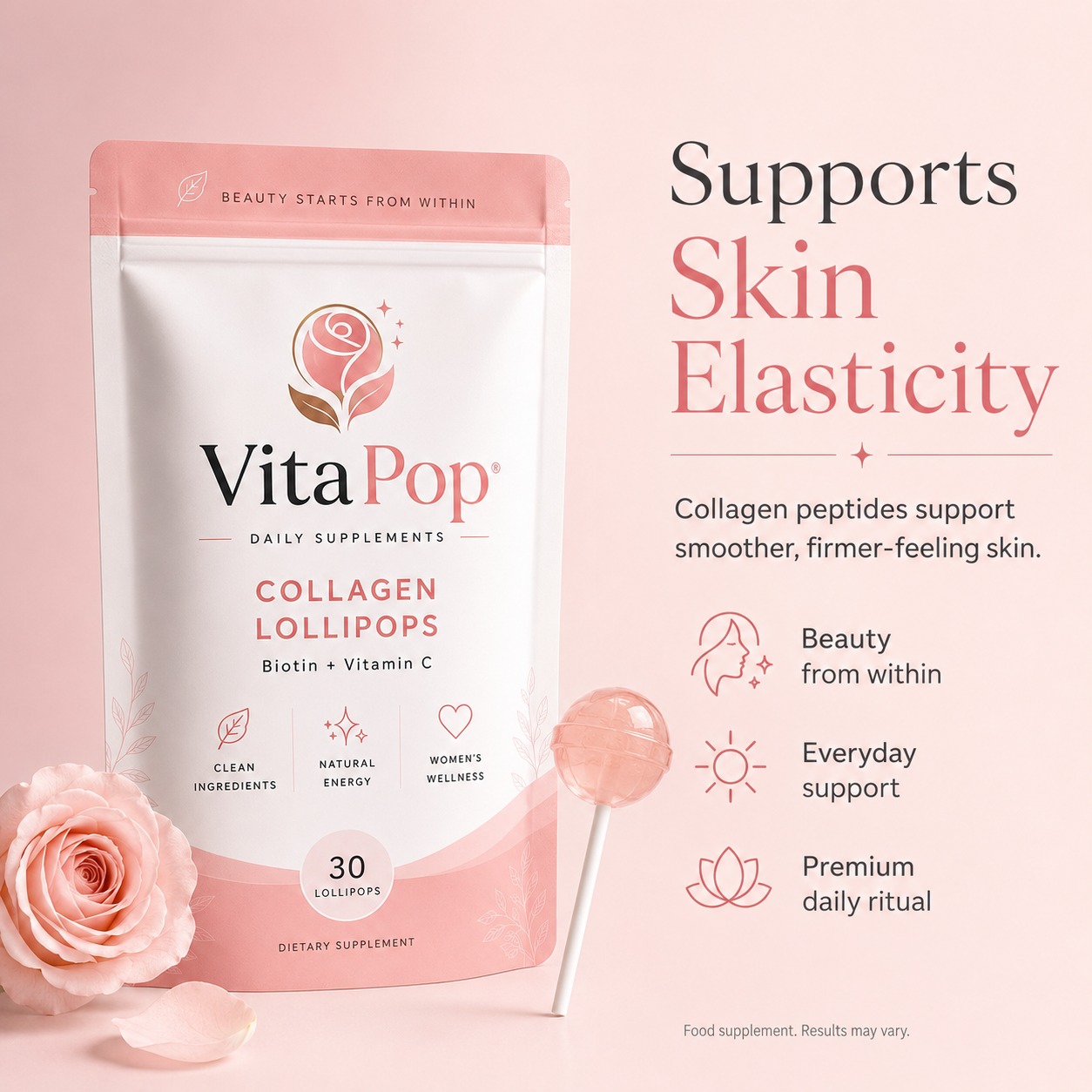VitaPop collagen lollipops pouch - marine collagen, vitamin C and hyaluronic acid