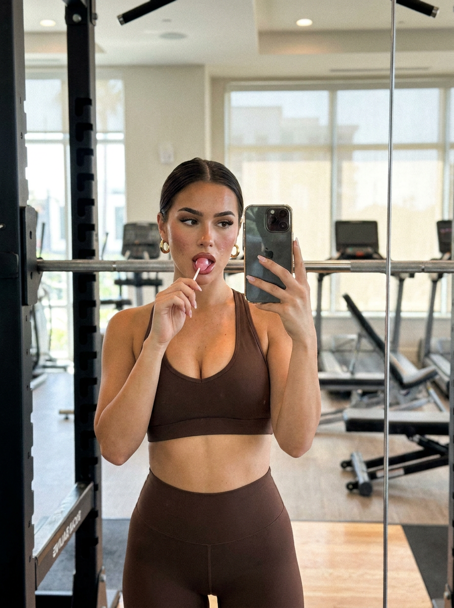 Enjoying a VitaPop collagen lollipop at the gym