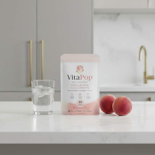 VitaPop collagen lollipops on a modern kitchen island