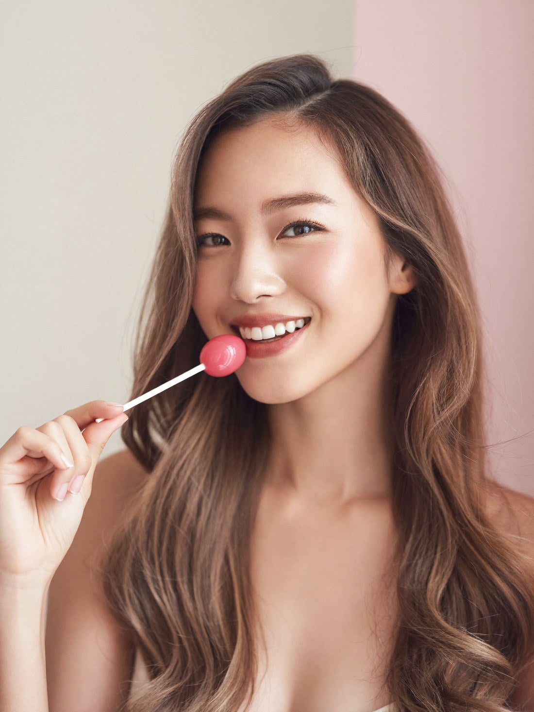 Young woman enjoying a VitaPop collagen lollipop as part of her daily routine